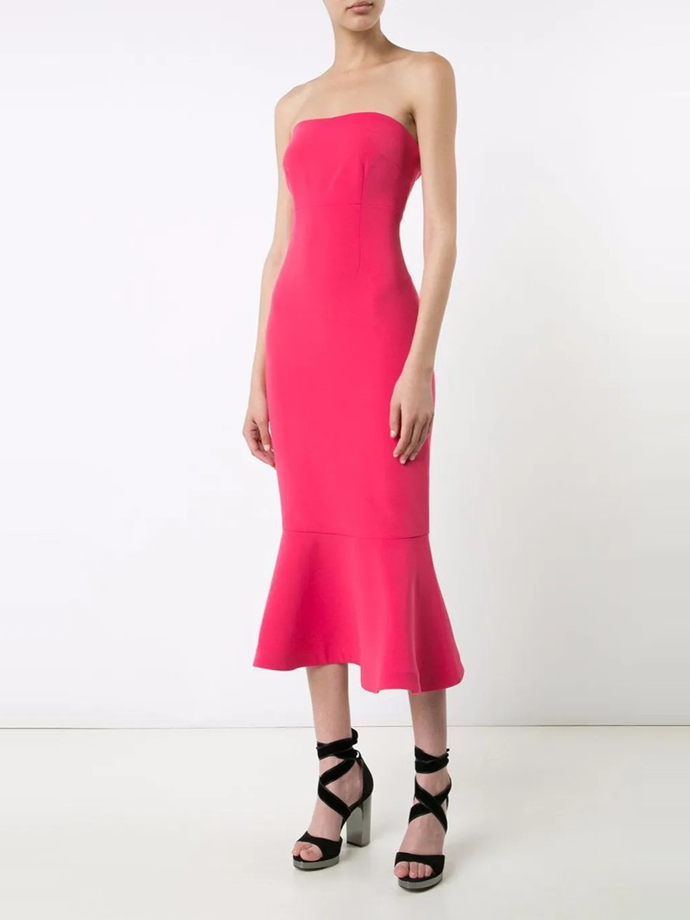 Cinq à Sept Luna Strapless Mermaid Midi Dress Size 0 | Fuchsia Formal Bodycon